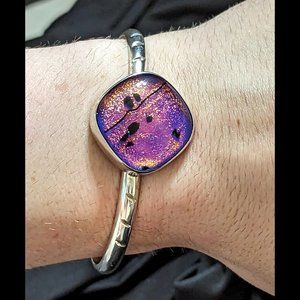 Wow Pink & Purple Heavy Gauge Sterling Silver Dichroic Glass Adjustable Bracelet